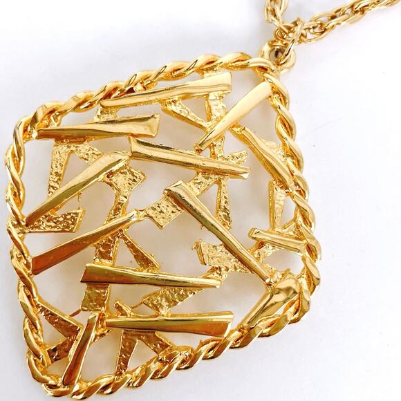 VTG 1970s Gold Tone Modernist Pendant Necklace Long Rope Chain 48" - Picture 6 of 9